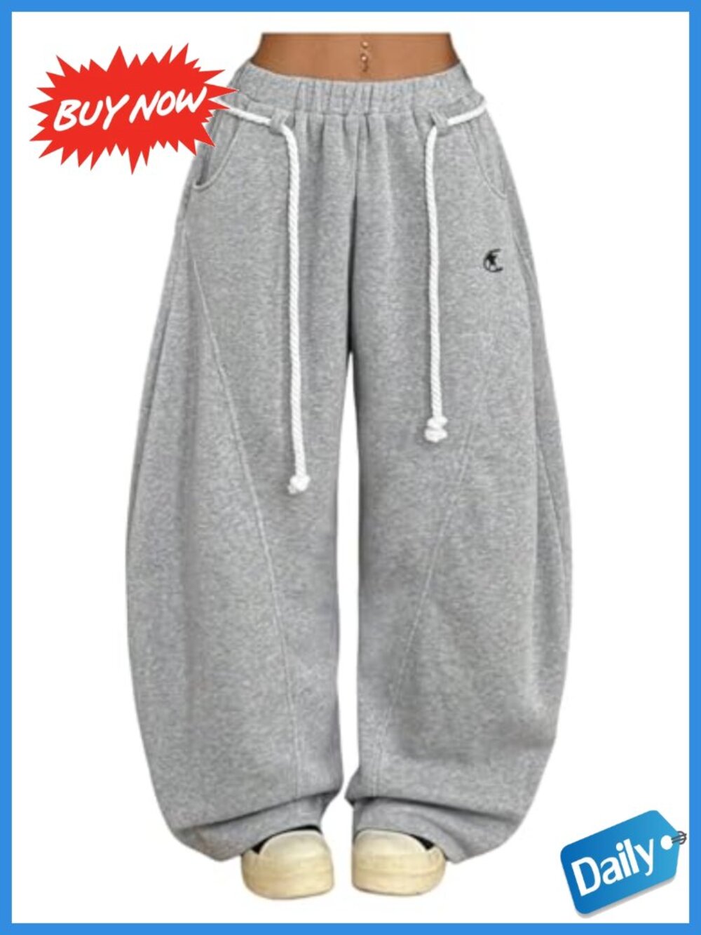 Wide Leg Barrel Sweatpants with Pockets Stretchy Fleece Drawstring
